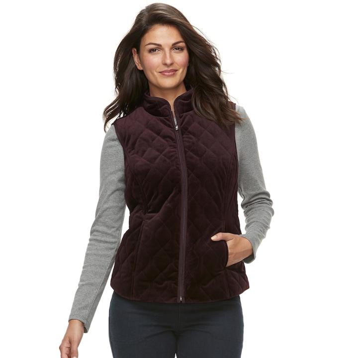 Women's Croft & Barrow&reg; Classic Quilted Vest, Size: Medium, Drk Purple