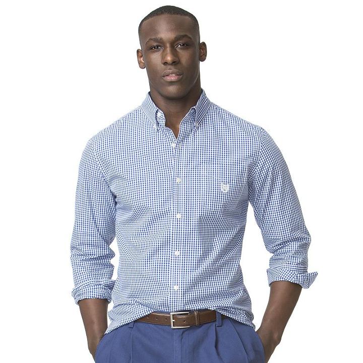 Men's Chaps Classic-fit Gingham Checked Easy-care Poplin Button-down Shirt, Size: Xxl, Blue (navy)
