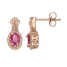 10k Rose Gold Ruby & 1/4 Carat T.w. Diamond Halo Stud Earrings, Women's, Red