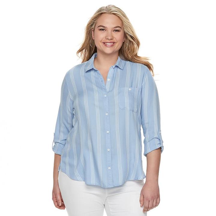 Juniors' Plus Size So&reg; Plaid High-low Shirt, Girl's, Size: 3xl, Light Blue