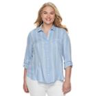 Juniors' Plus Size So&reg; Plaid High-low Shirt, Girl's, Size: 3xl, Light Blue