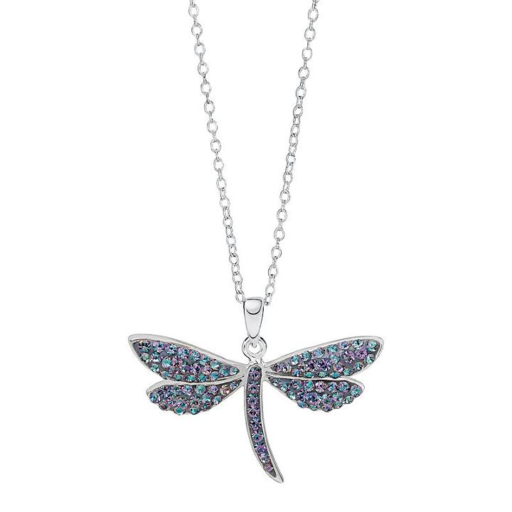 Hue Sterling Silver Crystal Dragonfly Pendant Necklace, Women's, Size: 18, Blue