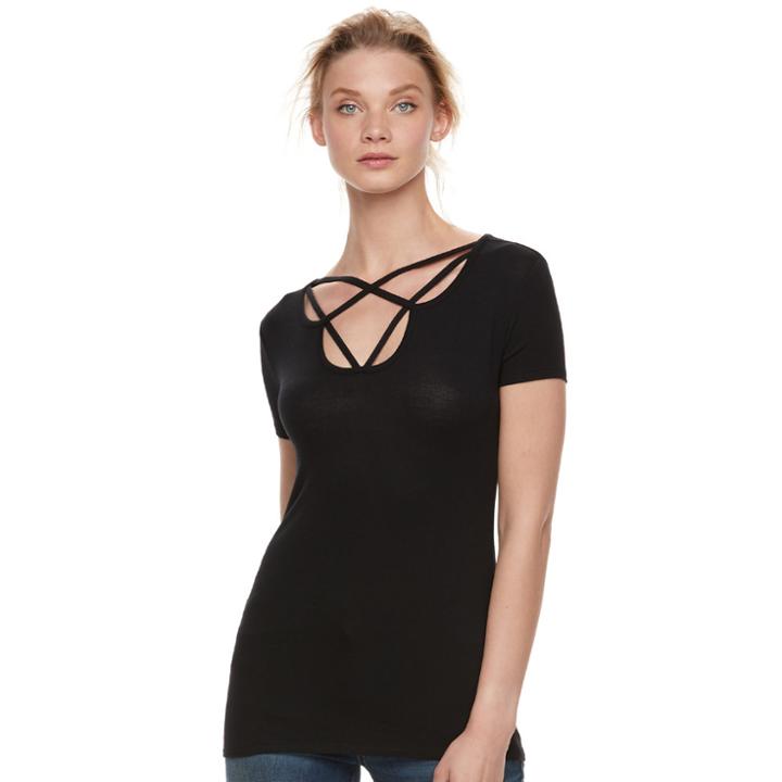 Women's Rock & Republic&reg; Black Strappy Tee, Size: Small
