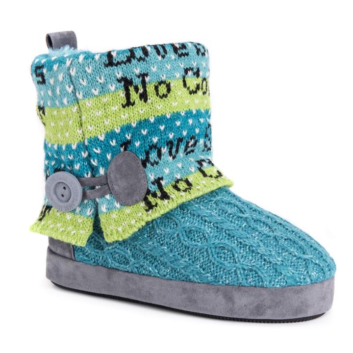 Muk Luks Women's Patti Cuffed Button Bootie Slippers, Size: Large, Turquoise/blue (turq/aqua)