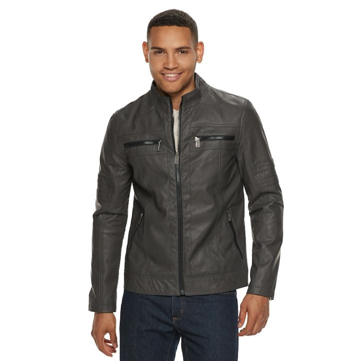 Men's Urban Republic Faux-leather Biker Jacket, Size: Medium, Dark Grey
