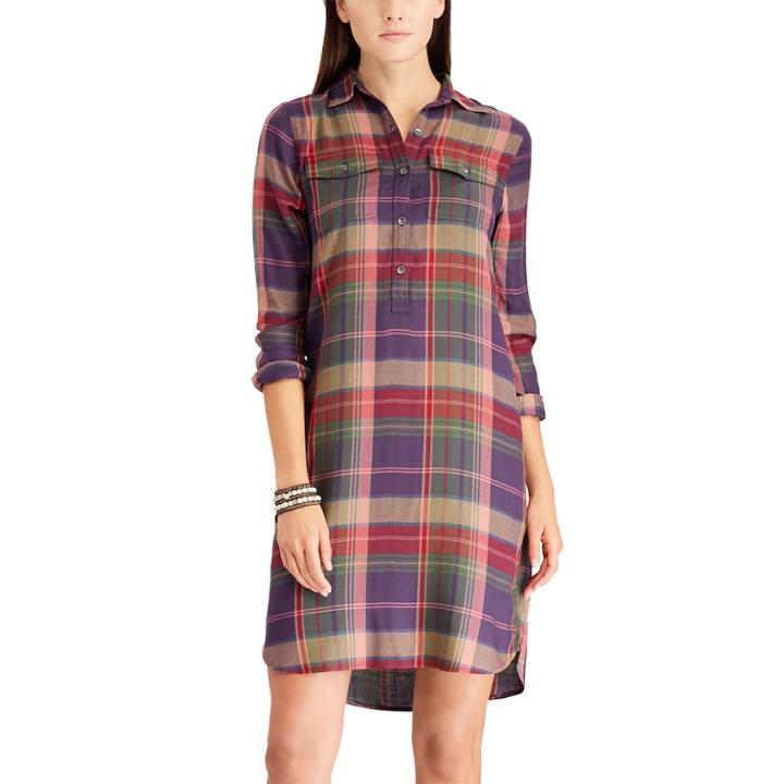 Women's Chaps Plaid Twill Shirt Dress, Size: Small, Purple