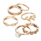 Leaf, Teardrop & Textured Ring Set, Women's, Size: 7, Gold