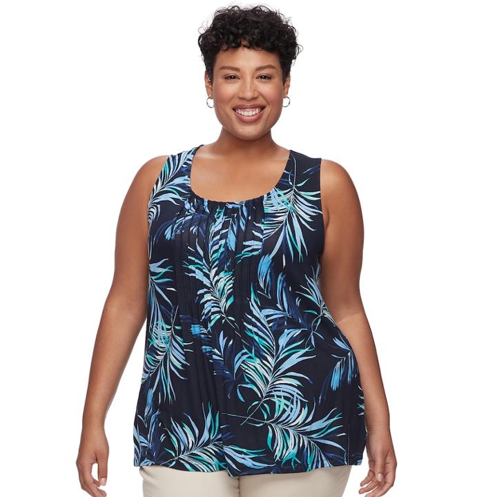 Plus Size Croft & Barrow&reg; Pleated Scoopneck Tank, Women's, Size: 2xl, Med Blue