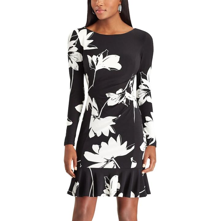 Women's Chaps Floral Pleated Dress, Size: Small, Black