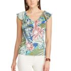 Women's Chaps Printed Ruffled Top, Size: Medium, Pink Ovrfl