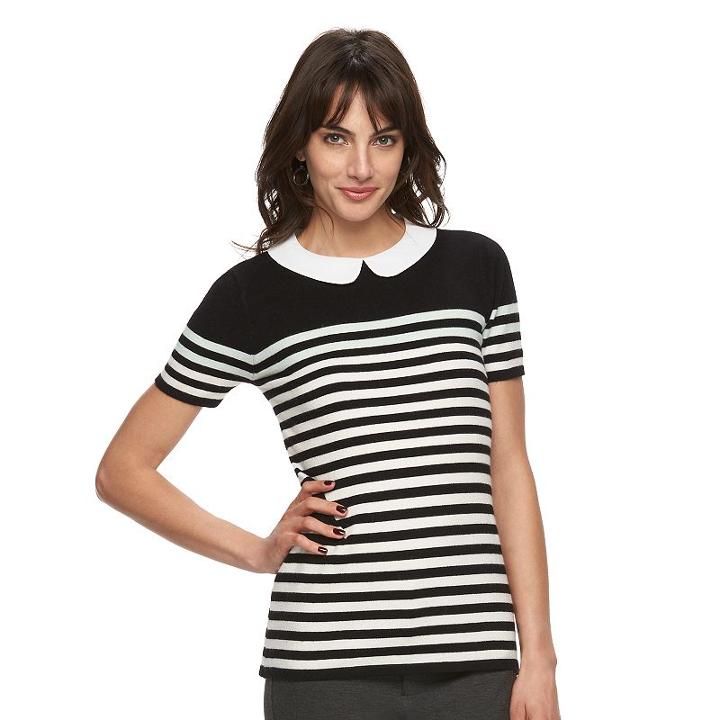 Women's Elle&trade; Striped Crewneck Sweater, Size: Xxl, White Oth