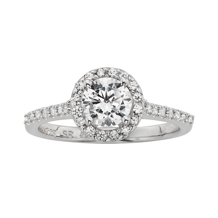 Diamonore Simulated Diamond Halo Engagement Ring In Sterling Silver (1 1/2 Ct. T.w.), Women's, Size: 8, White