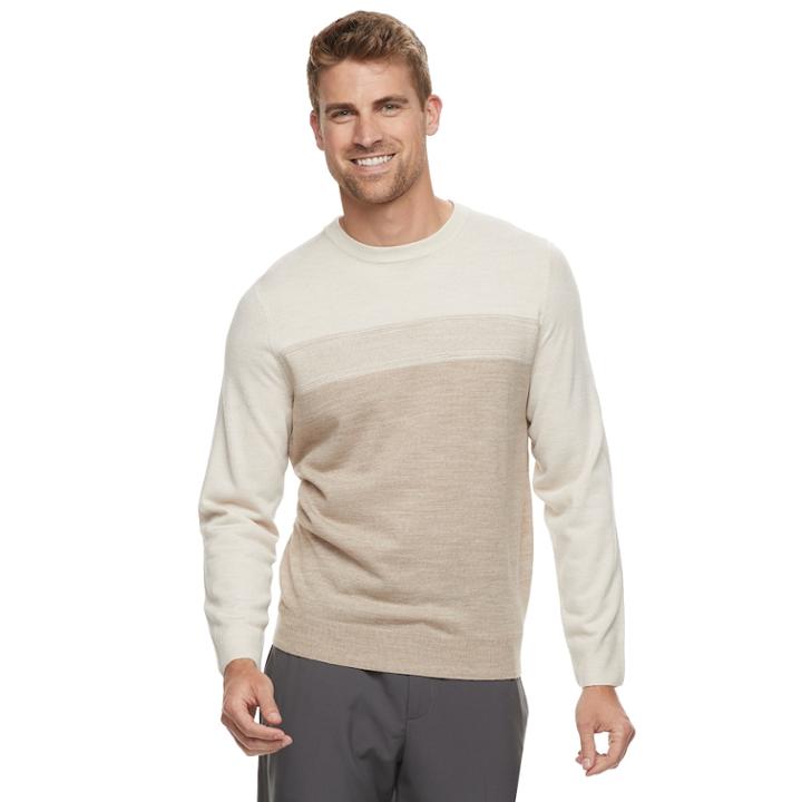 Men's Croft & Barrow&reg; Classic-fit Crewneck Color Block Sweater, Size: Large, Beige