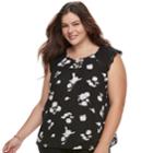 Juniors' Plus Size Candie's&reg; Floral Lace-up Flutter Top, Teens, Size: 1xl, Black