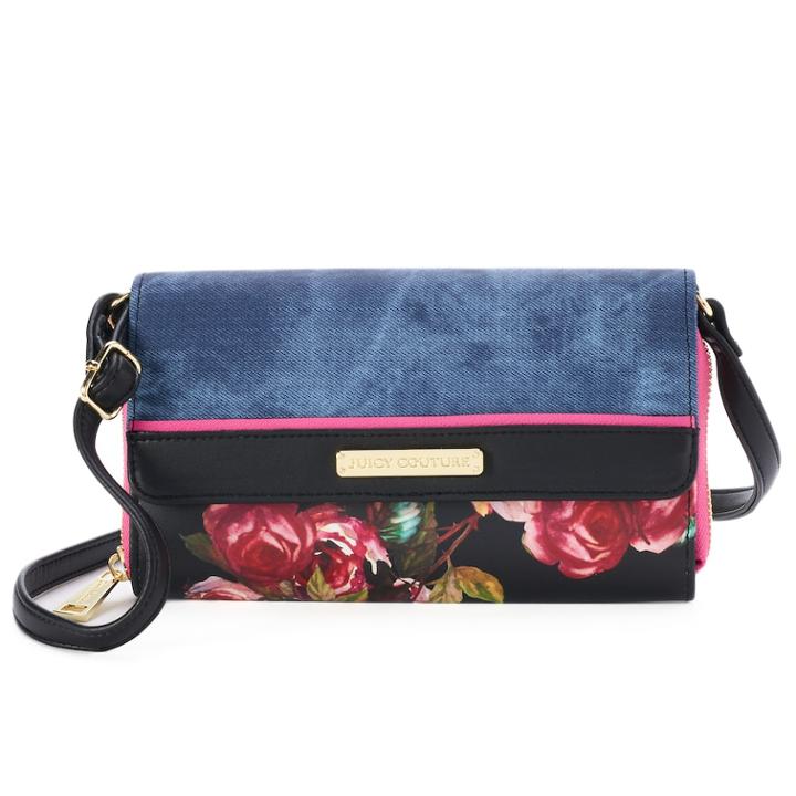 Juicy Couture Denim Floral Crossbody Wallet, Women's, Med Blue