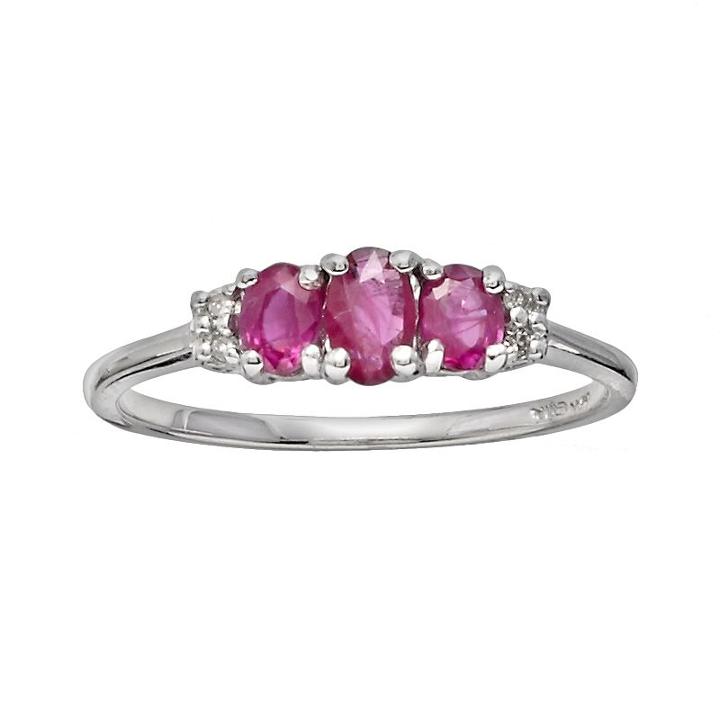 10k White Gold Ruby And Diamond Accent 3-stone Ring, Women's, Size: 7, Red