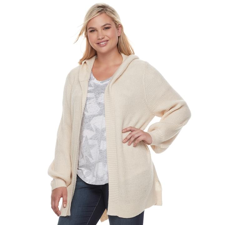 Juniors' Plus Size Mudd&reg; Bishop Sleeve Hooded Cardigan, Teens, Size: 1xl, Lt Beige