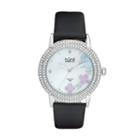 Burgi Women's Floral Diamond & Crystal Leather Swiss Watch, Adult Unisex, Black