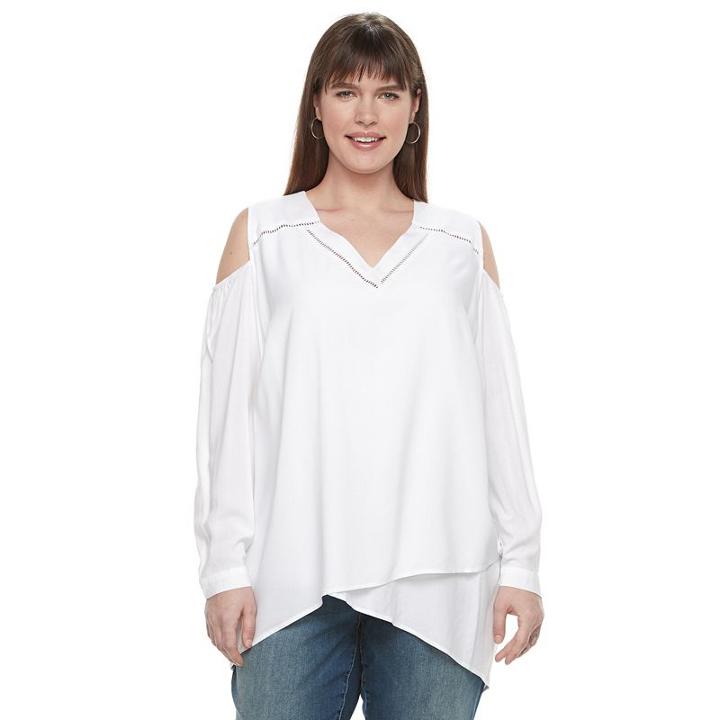Plus Size Design 365 Tulip Hem Cold-shoulder Top, Women's, Size: 2xl, White
