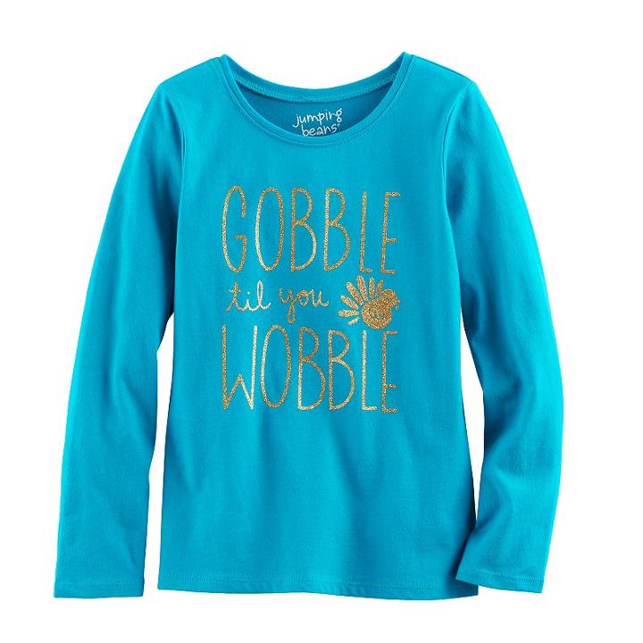 Girls 4-10 Jumping Beans&reg; Long-sleeved Thanksgiving Tee, Size: 5, Turquoise/blue (turq/aqua)