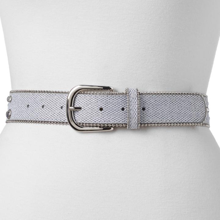 Women's Mudd® Beaded Edge & Rhinestone Belt, Size: Large, White