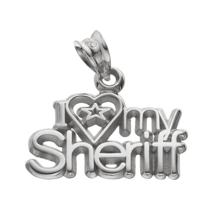 Logoart Sterling Silver I Love My Sheriff Pendant, Women's, Grey