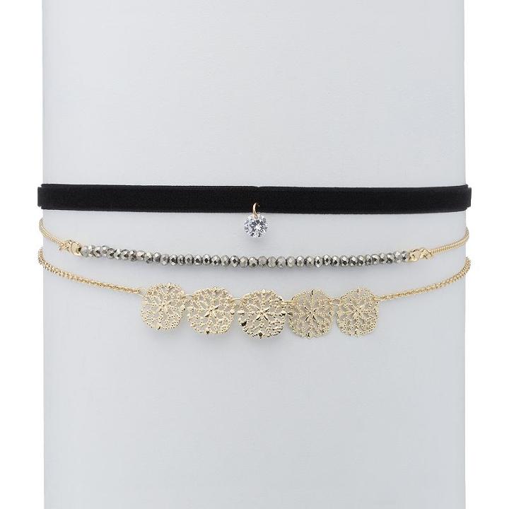 Lc Lauren Conrad Filigree Beaded Multi Strand Choker Necklace, Women's, Black