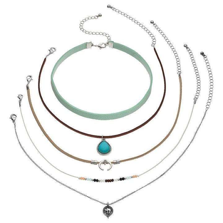 Elephant, Teardrop & Crescent Choker Necklace Set, Women's, Multicolor