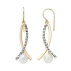 Diamond Fascination 14k Gold Freshwater Cultured Pearl And Diamond Accent Crisscross Drop Earrings, Women's, White