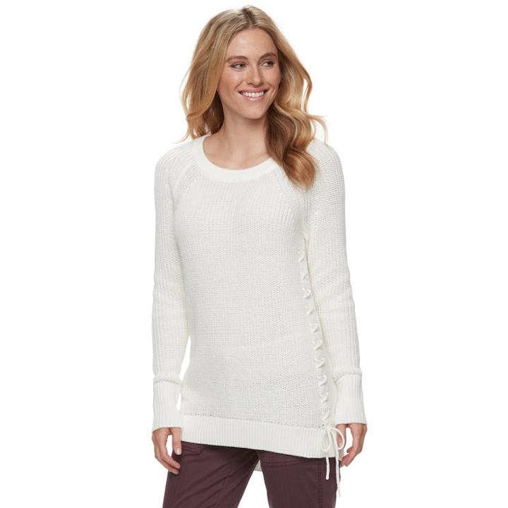 Women's Sonoma Goods For Life&trade; Lace-up Crewneck Sweater, Size: Small, White