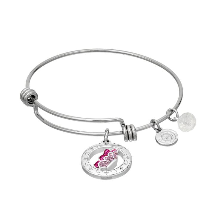 Love This Life Silver Plated Crystal Butterfly Charm Bangle Bracelet, Women's