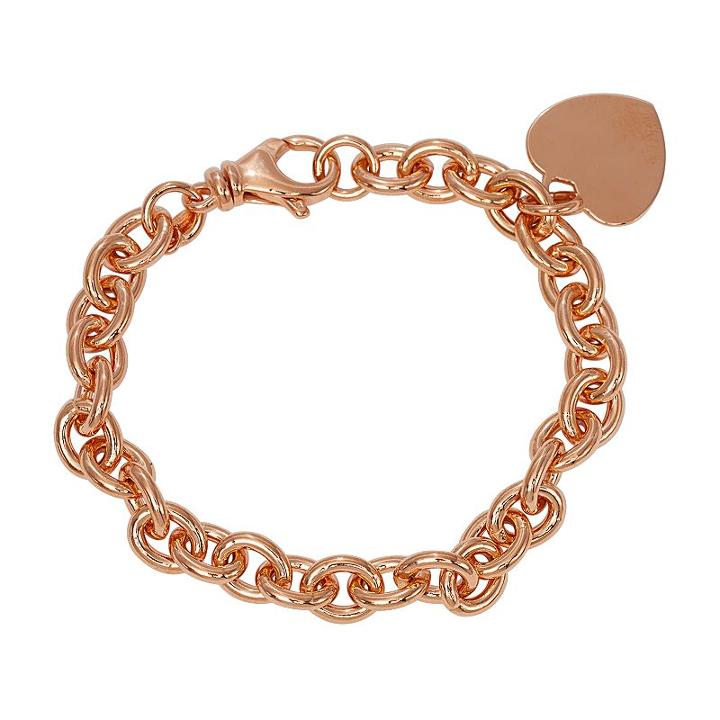 14k Gold Over Silver Heart Charm Bracelet, Women's, Size: 7.5, Pink
