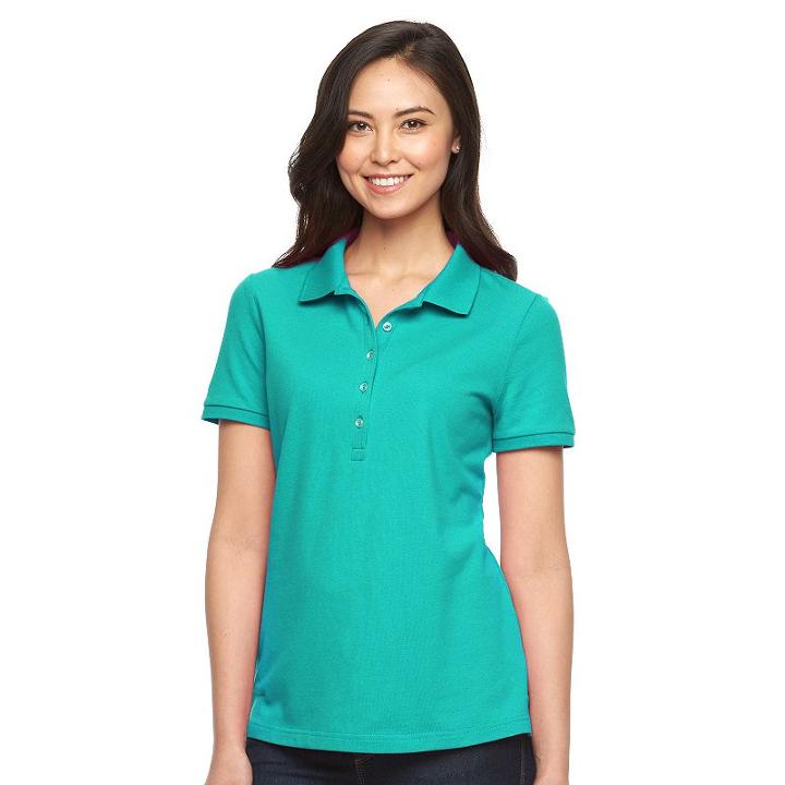 Women's Croft & Barrow&reg; Classic Solid Polo, Size: Large, Med Green