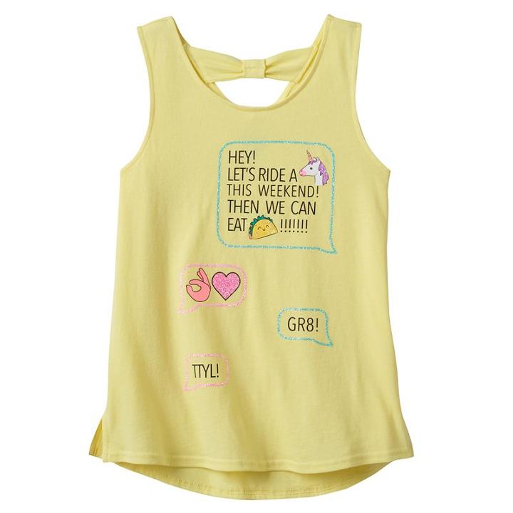 Girls 7-16 So&reg; Bow Back Printed Tank Top, Girl's, Size: 7-8, Gold