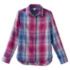 Girls 7-16 Mudd&reg; Curved Hem Plaid Button-down Shirt, Size: 14, Blue (navy)