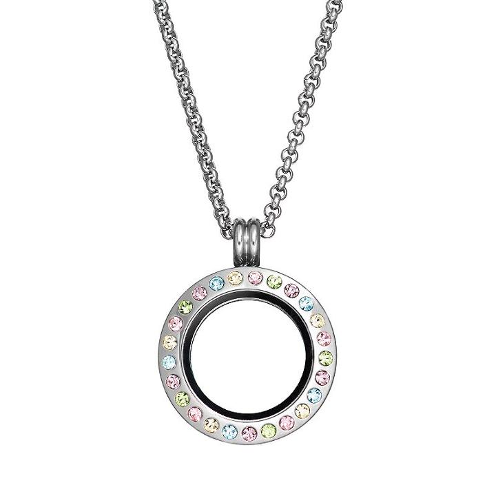 Blue La Rue Stainless Steel Pastel Crystal .78-in. Round Charm Locket, Women's, Size: 18, Multicolor