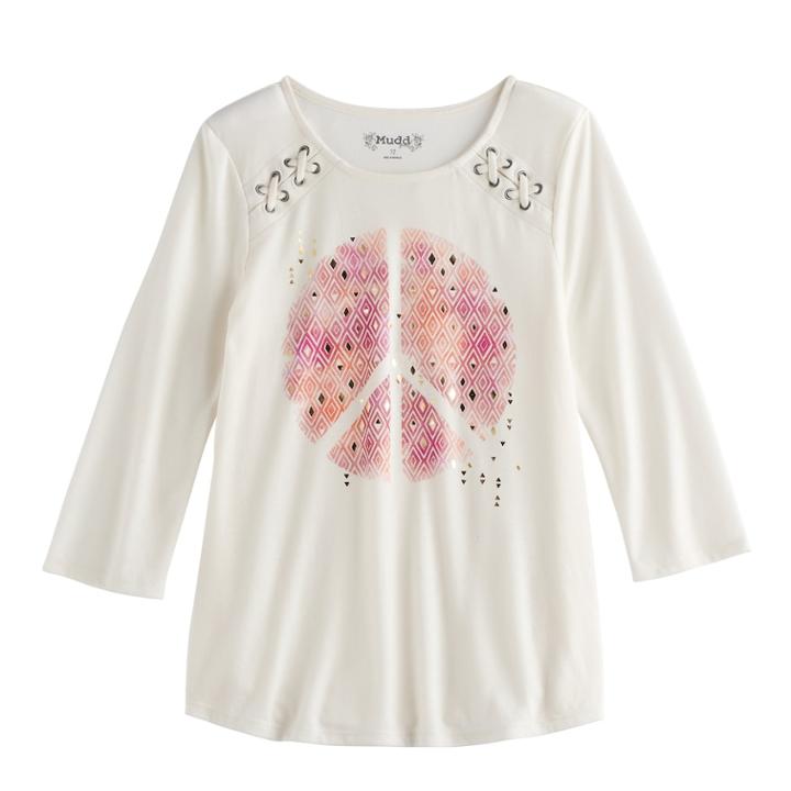 Girls 7-16 Mudd&reg; 3/4-sleeve Lace Shoulder Raglan Tunic, Size: 12, White