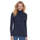 Women's Croft & Barrow&reg; Essential Ribbed Turtleneck Sweater, Size: Xl, Blue (navy)