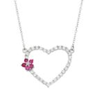 Lab-created White Sapphire & Lab-created Ruby Sterling Silver Flower & Heart Necklace, Women's, Red