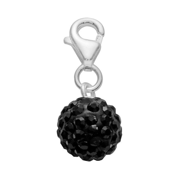 Sterling Silver Crystal Ball Charm, Women's, Black