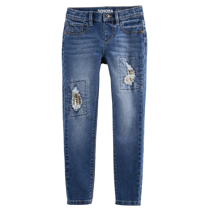 Girls 4-12 Sonoma Goods For Life&trade; Sequin Rip Jeans, Size: 4, Blue (navy)