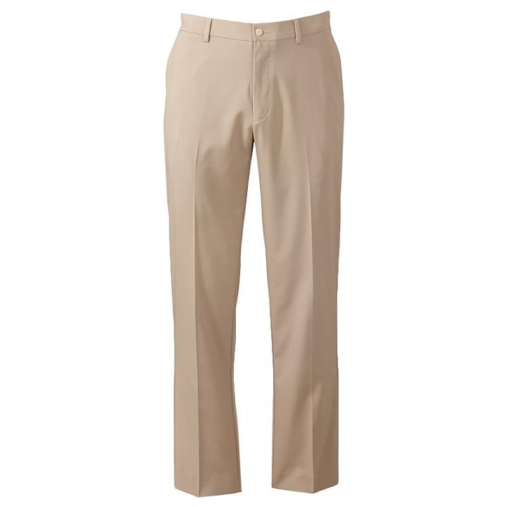 Men's Grand Slam Slim-fit Performance Easy-care Flat-front Pants, Size: 44x32, Dark Beige