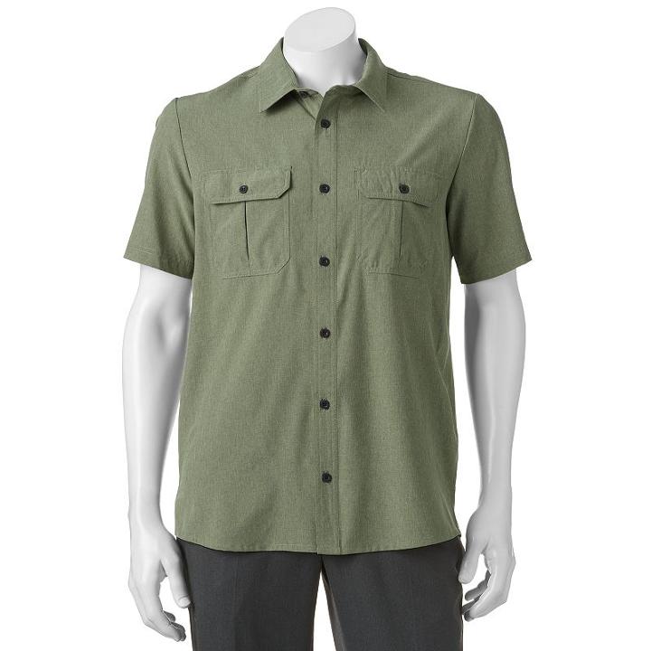 Men's Zeroxposur Tour Travel Series Classic-fit Performance Button-down Shirt, Size: Xl, Dark Green