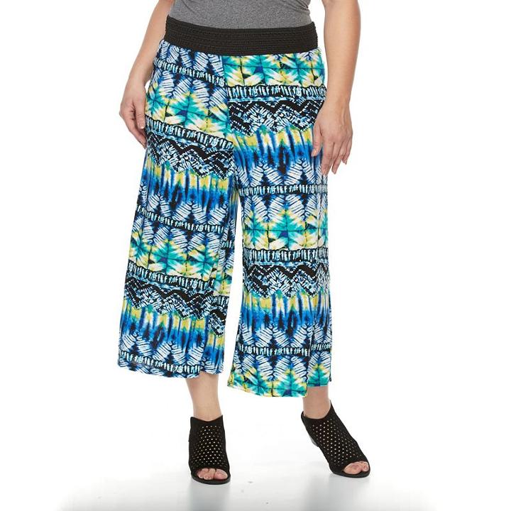 Plus Size French Laundry Crochet Waistband Printed Palazzo Pants, Women's, Size: 3xl, Blue (navy)
