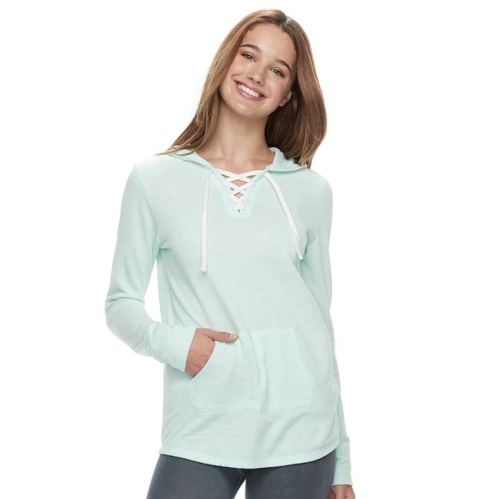 Juniors' So&reg; Lace-up Tunic Hoodie, Teens, Size: Medium, Brt Green