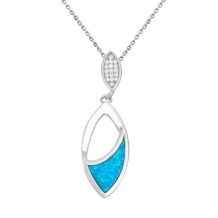 Lab-created Blue Opal & Cubic Zirconia Sterling Silver Marquise Pendant Necklace, Women's, Size: 18