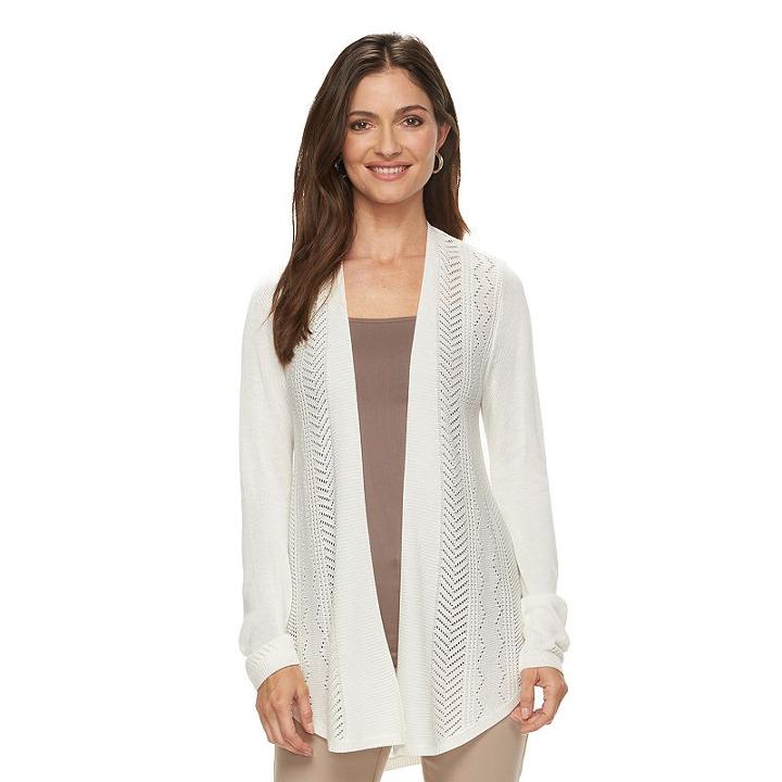 Women's Croft & Barrow&reg; Pointelle Cardigan, Size: Xxl, Natural