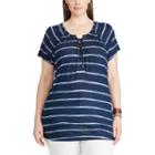 Plus Size Chaps Printed Lace-up Top, Women's, Size: 1xl, Blue