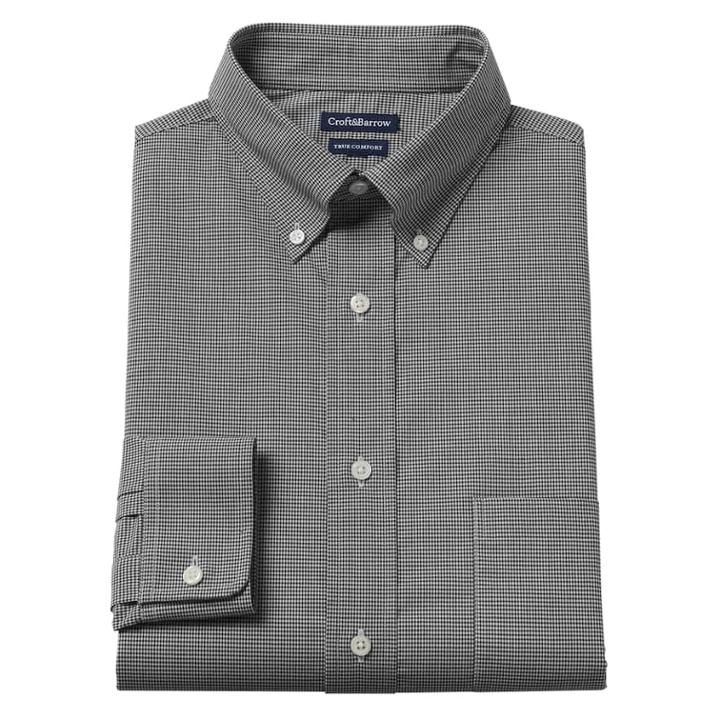 Men's Croft & Barrow&reg; Easy-care True Comfort Slim-fit Stretch Dress Shirt, Size: 15.5-34/35, Black