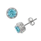 Sterling Silver Blue Topaz And Diamond Accent Frame Stud Earrings, Women's